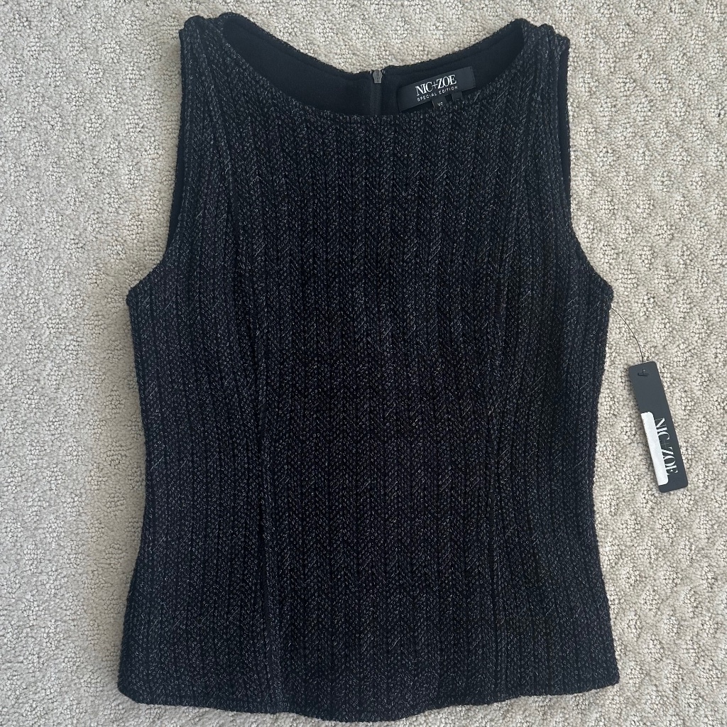 Nic+Zoe Special Edition Sleeveless Textured Knit Nightscape Top Black Shimmer Xs